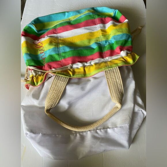 O’ Neill striped colorful rainbow Kelly green beach bag canvas tote - Picture 8 of 12